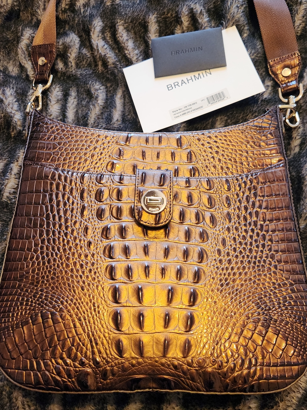 Brahmin Bronze Croc-Embossed Leather Shoulder Bag